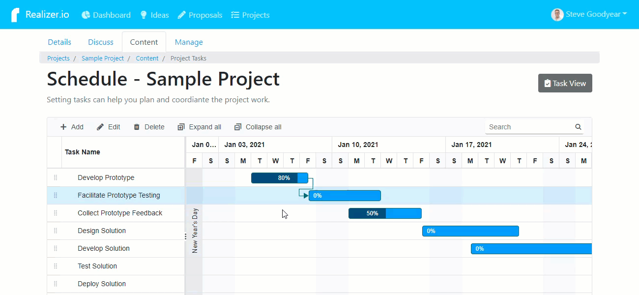 Managing project tasks and schedule demo