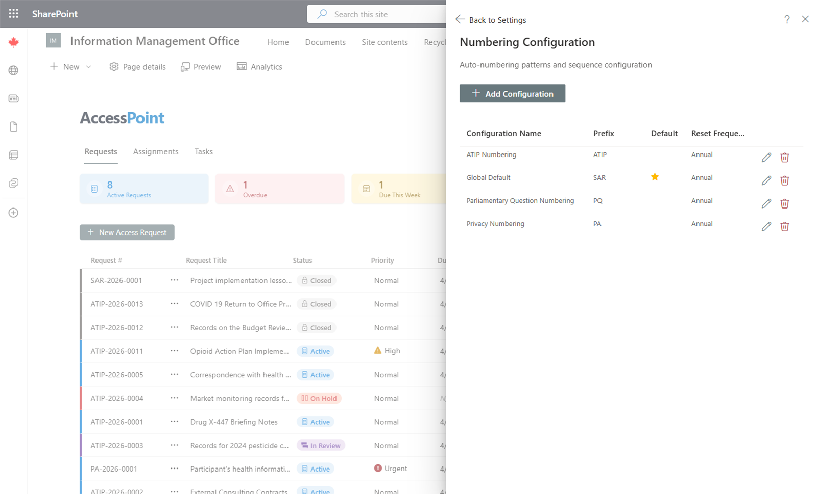 Numbering Configuration