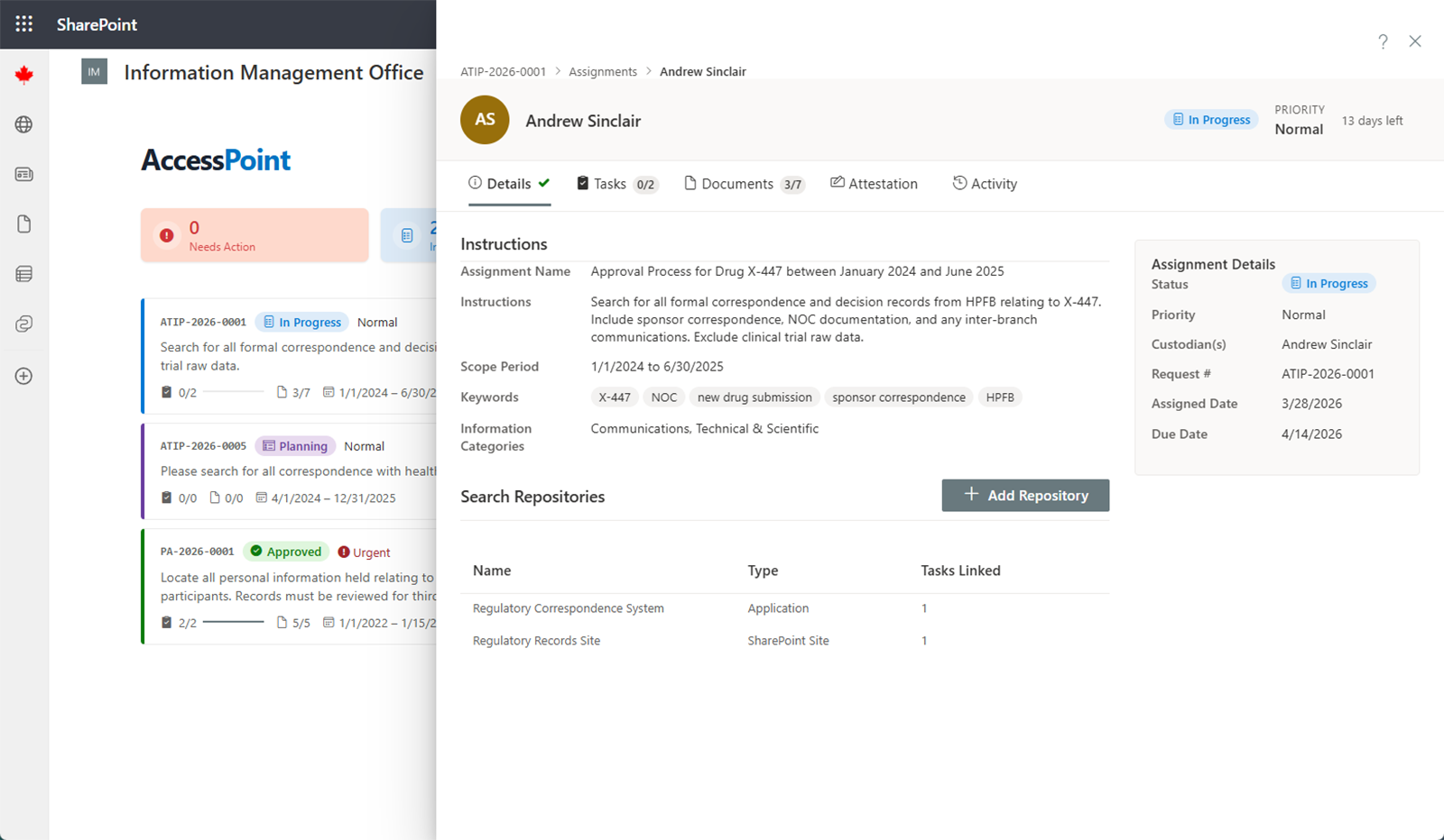 Assignment detail view
