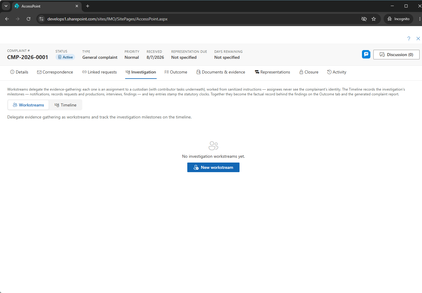 Complaint investigation workstream