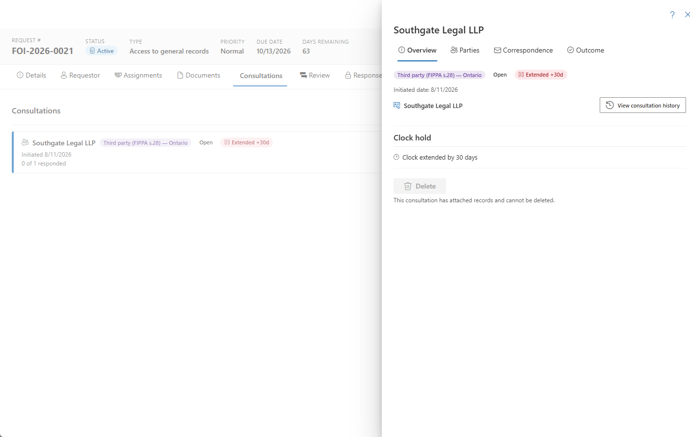 Consultation Overview sub-tab