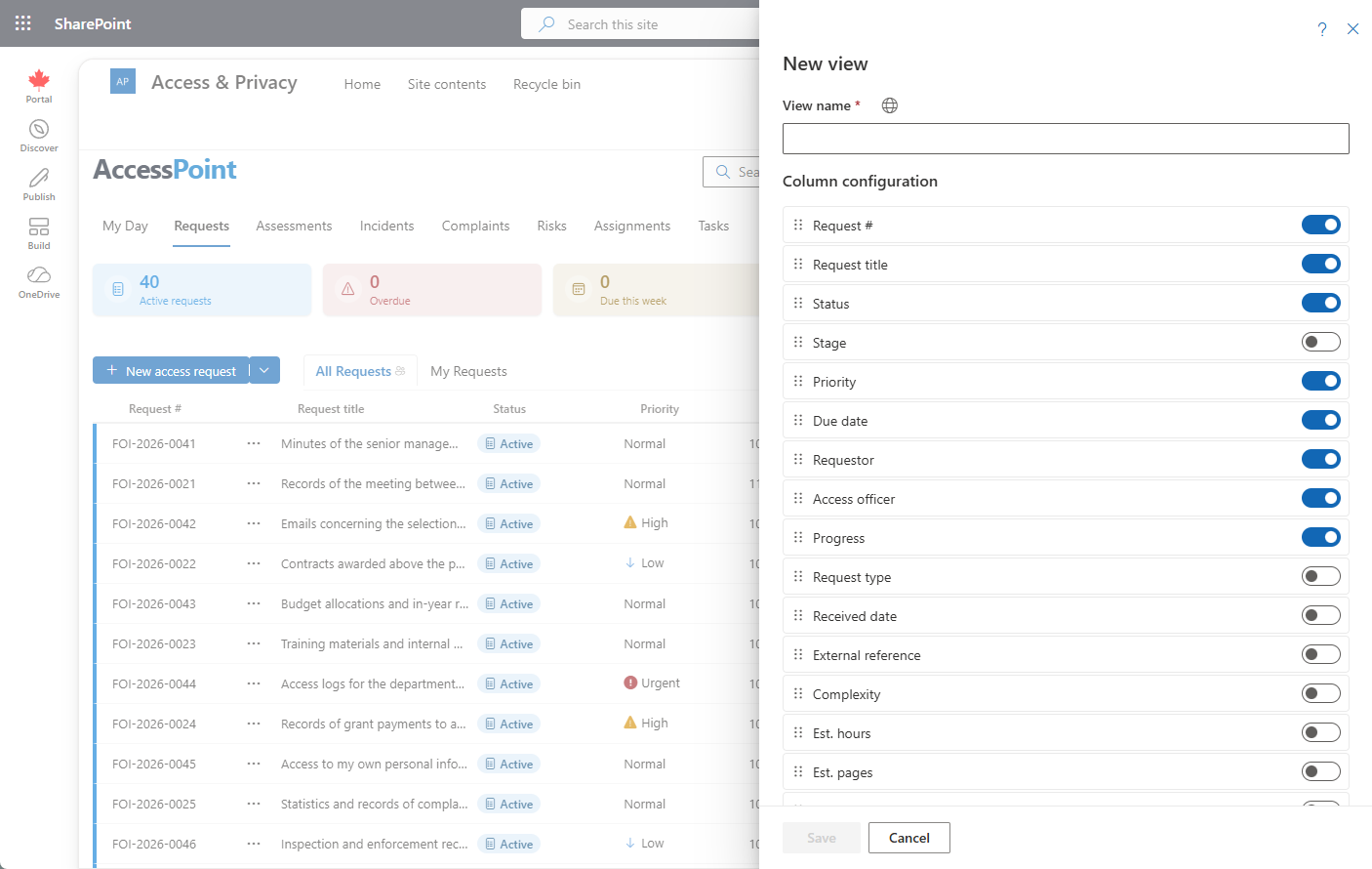 New view dialog
