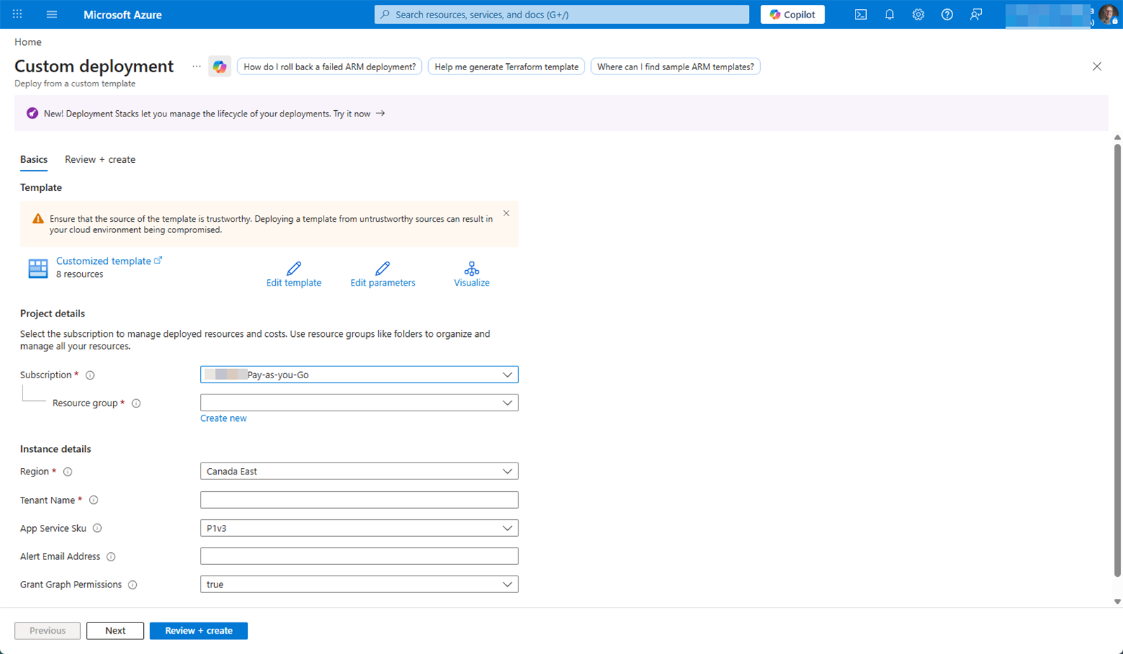 Azure Portal deployment