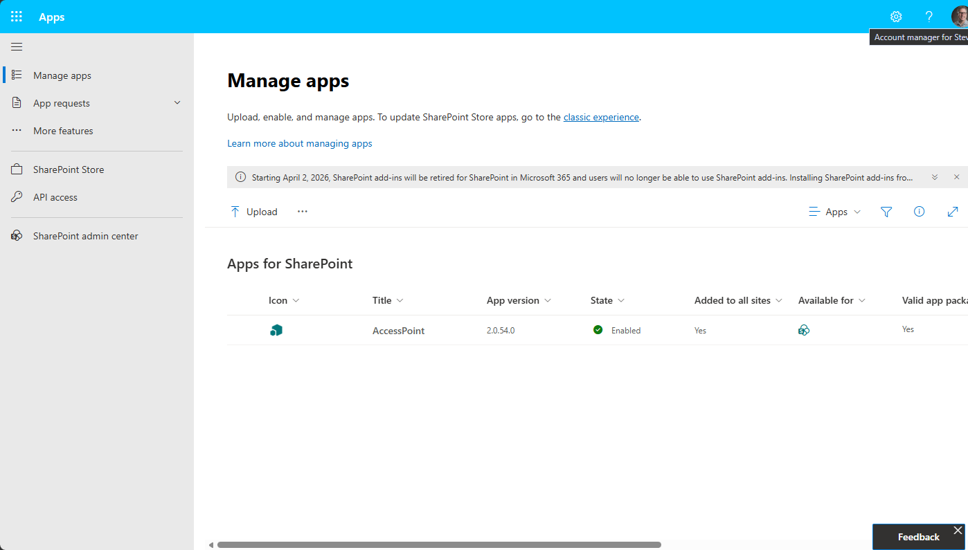 AccessPoint solution in the SharePoint app catalog