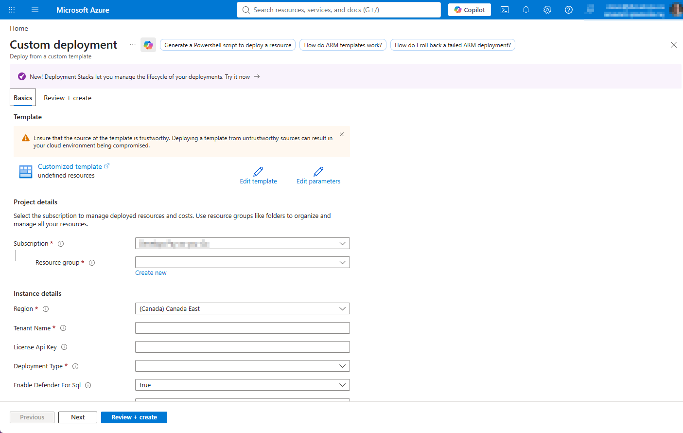 AccessPoint Bicep/ARM template deployment in the Azure portal