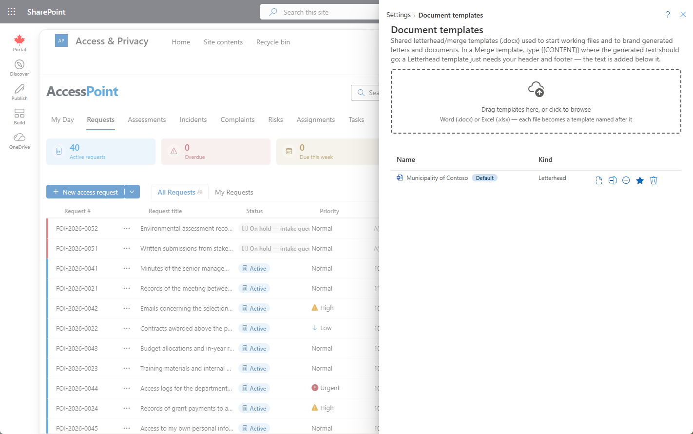 Document templates list