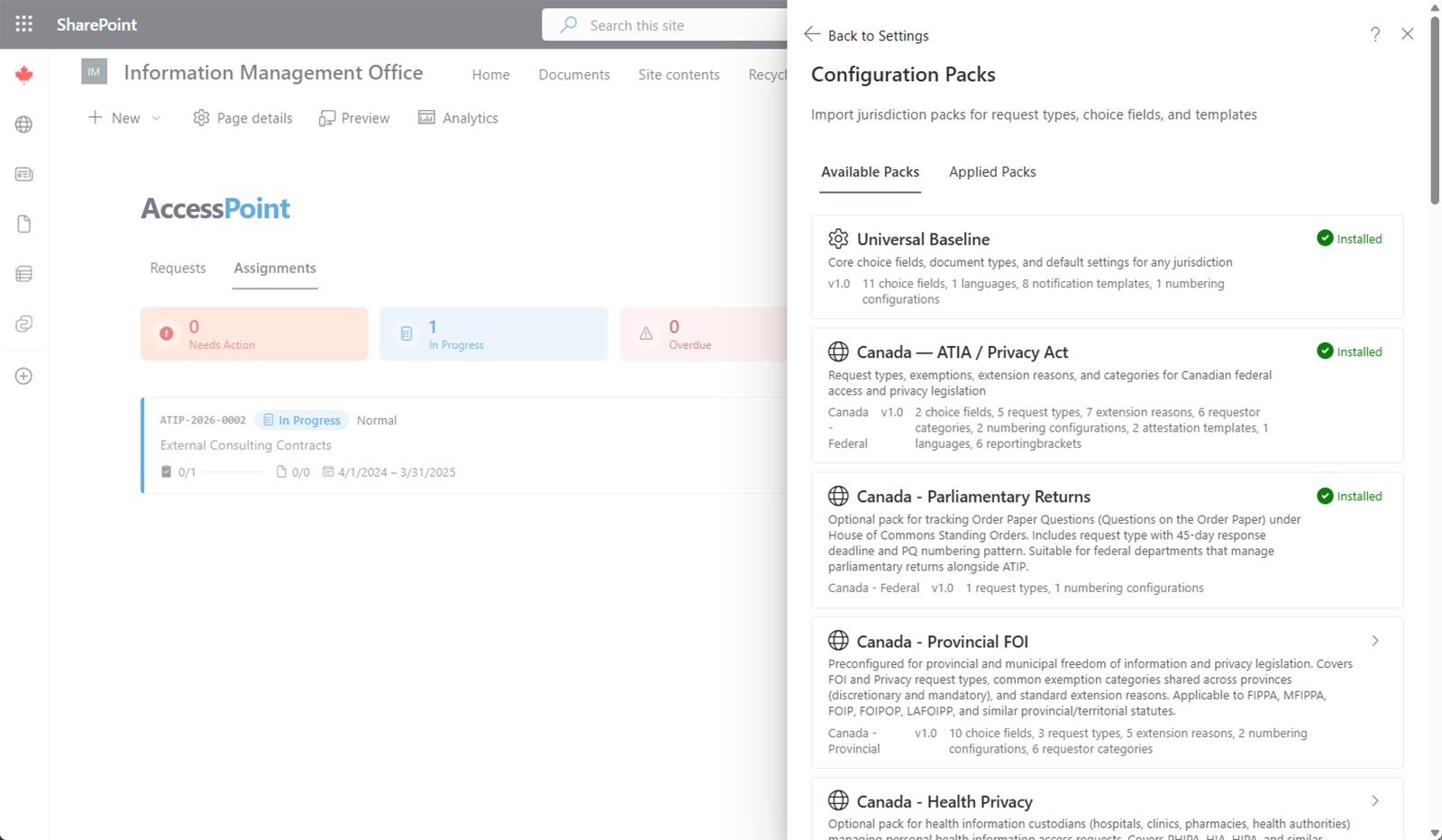 Configuration pack import