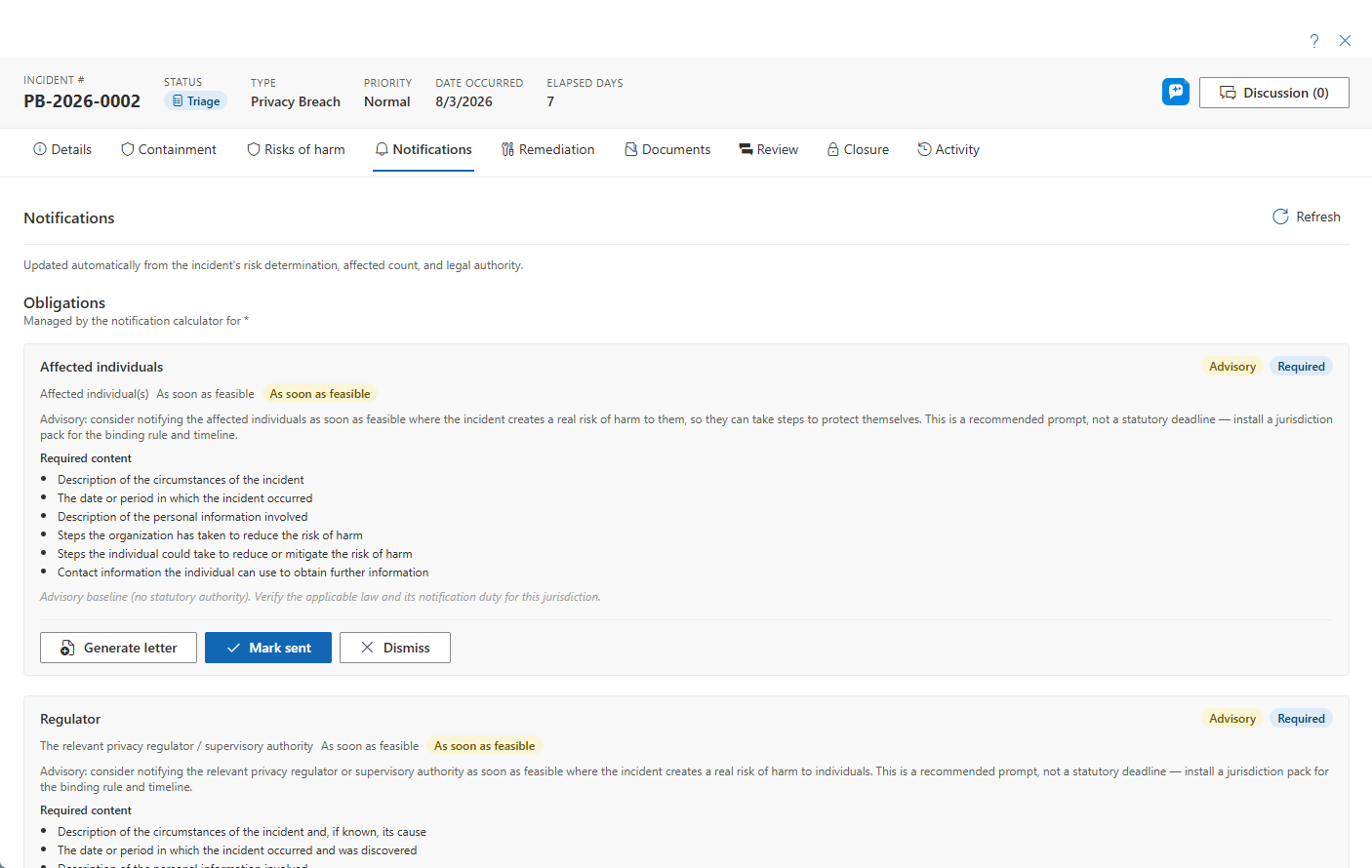 Notifications obligations checklist
