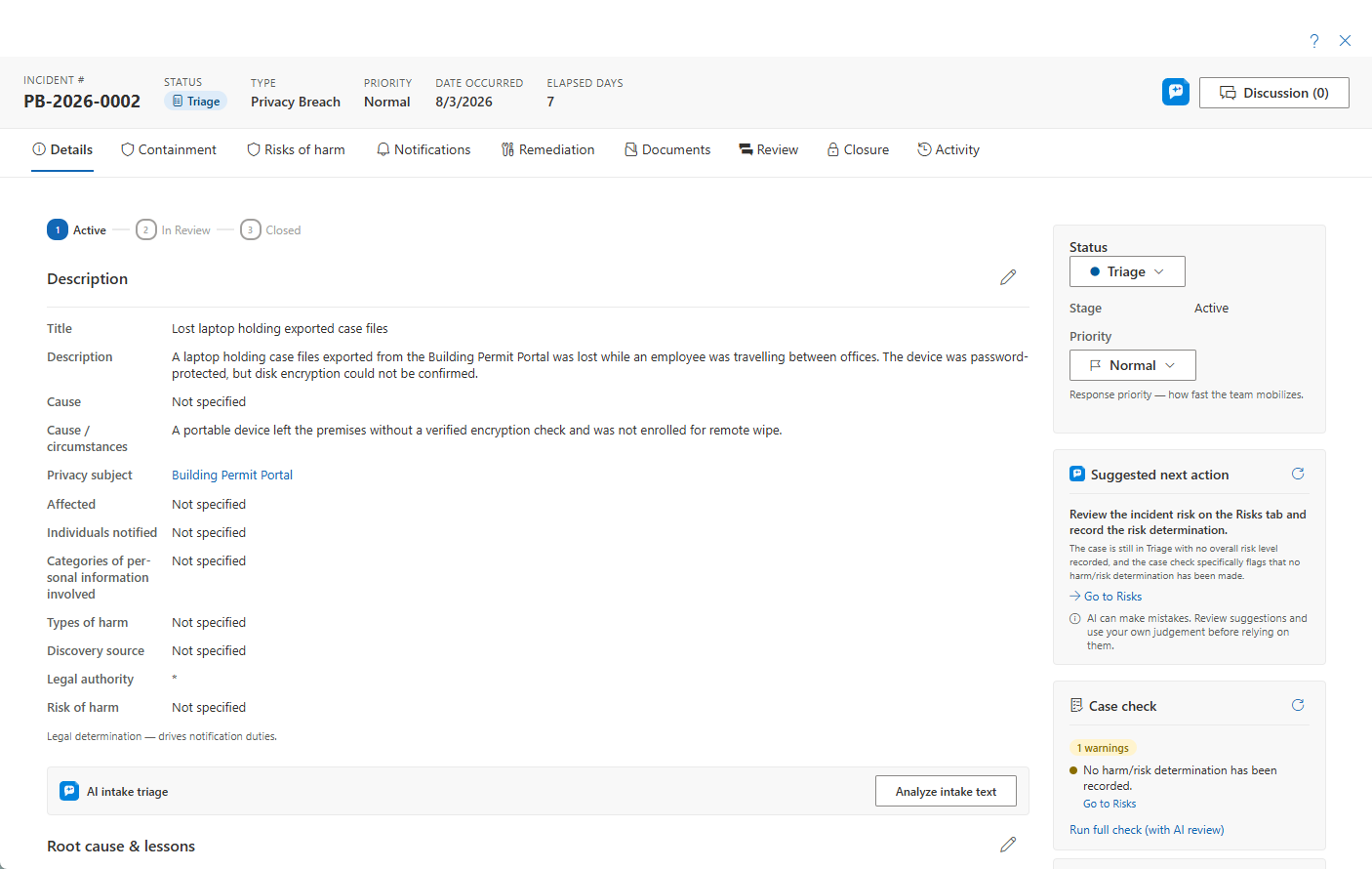 Incident overview tab