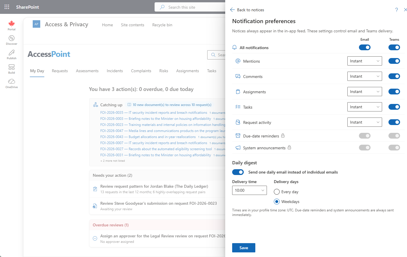 Daily digest settings