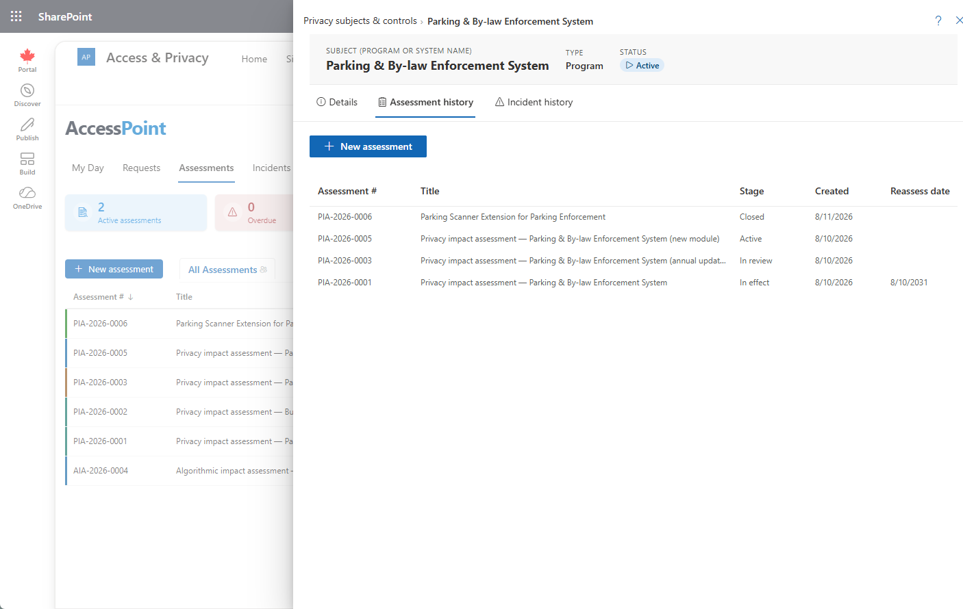 Subject assessment and incident history