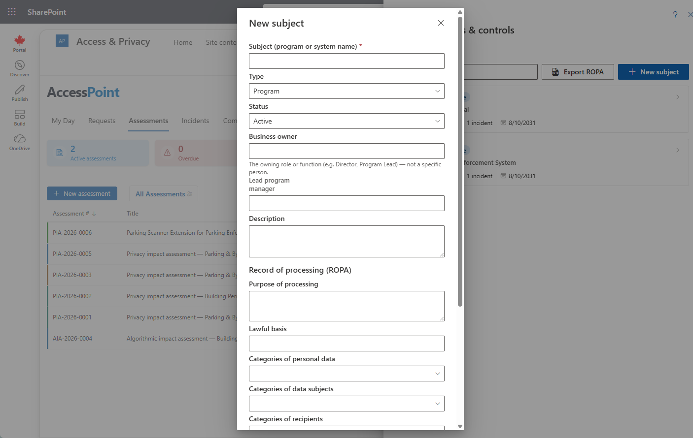 New subject dialog