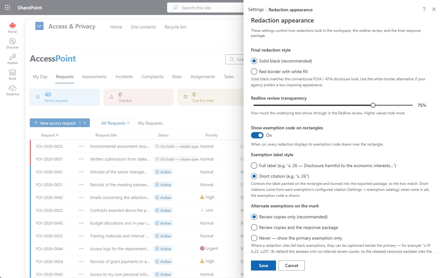 Redaction appearance settings