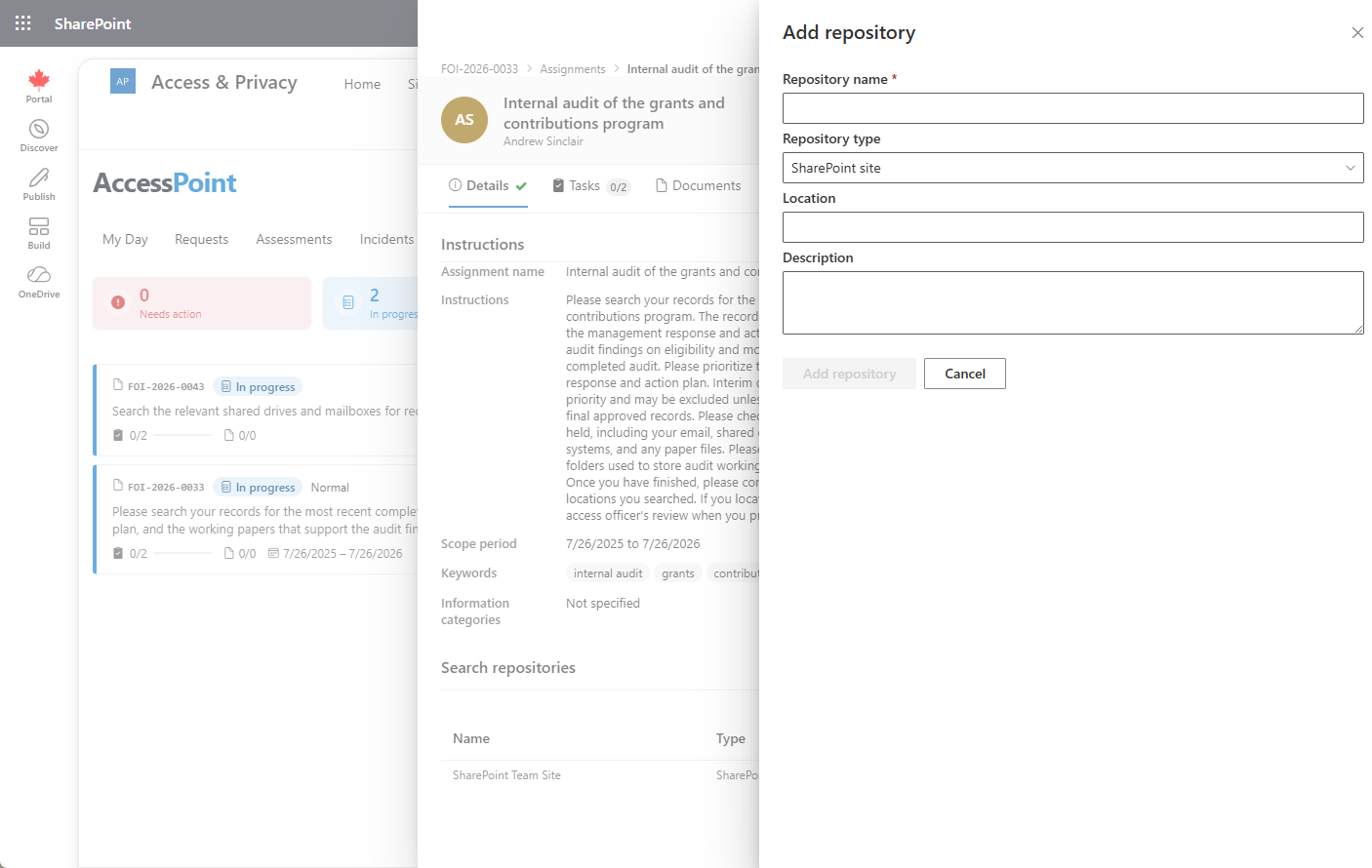Repository details panel