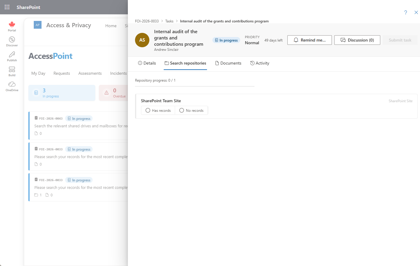Repositories ticked on a task
