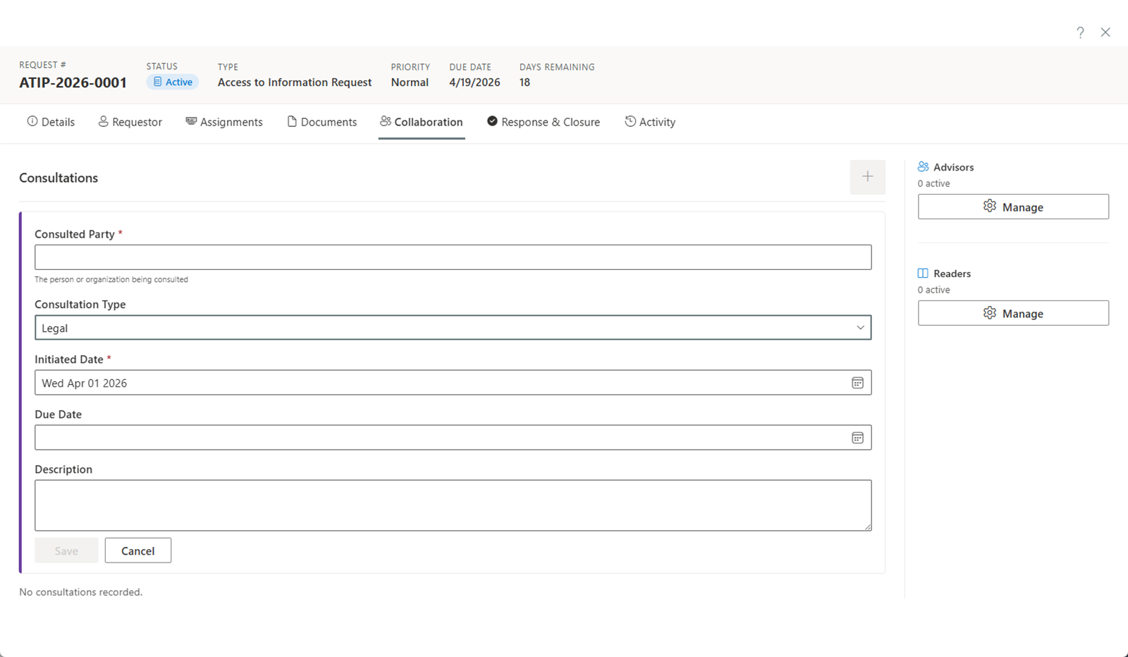 Add Consultation form