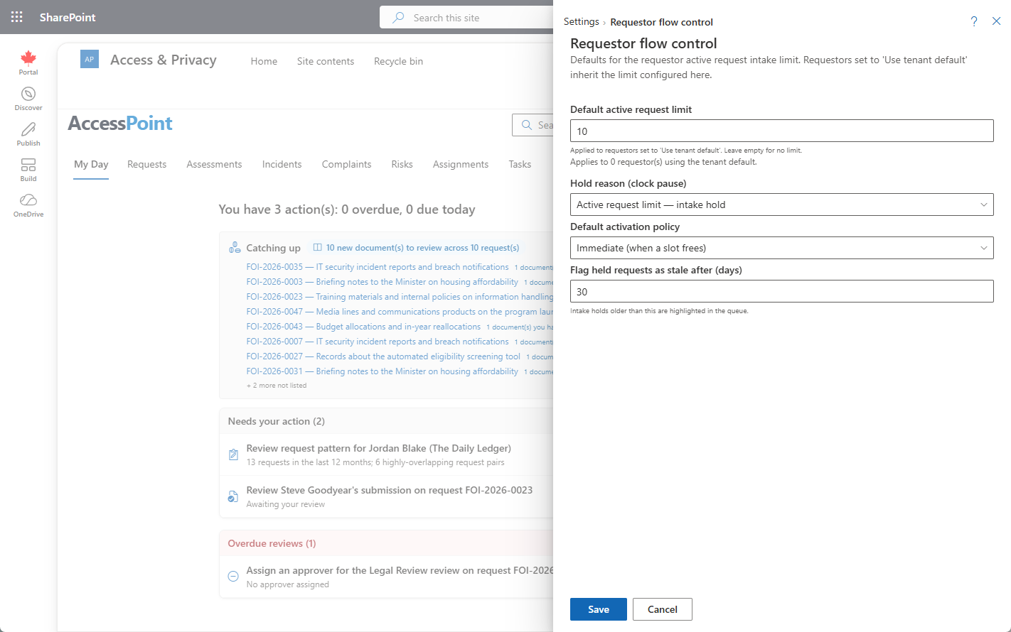 Requestor flow control settings
