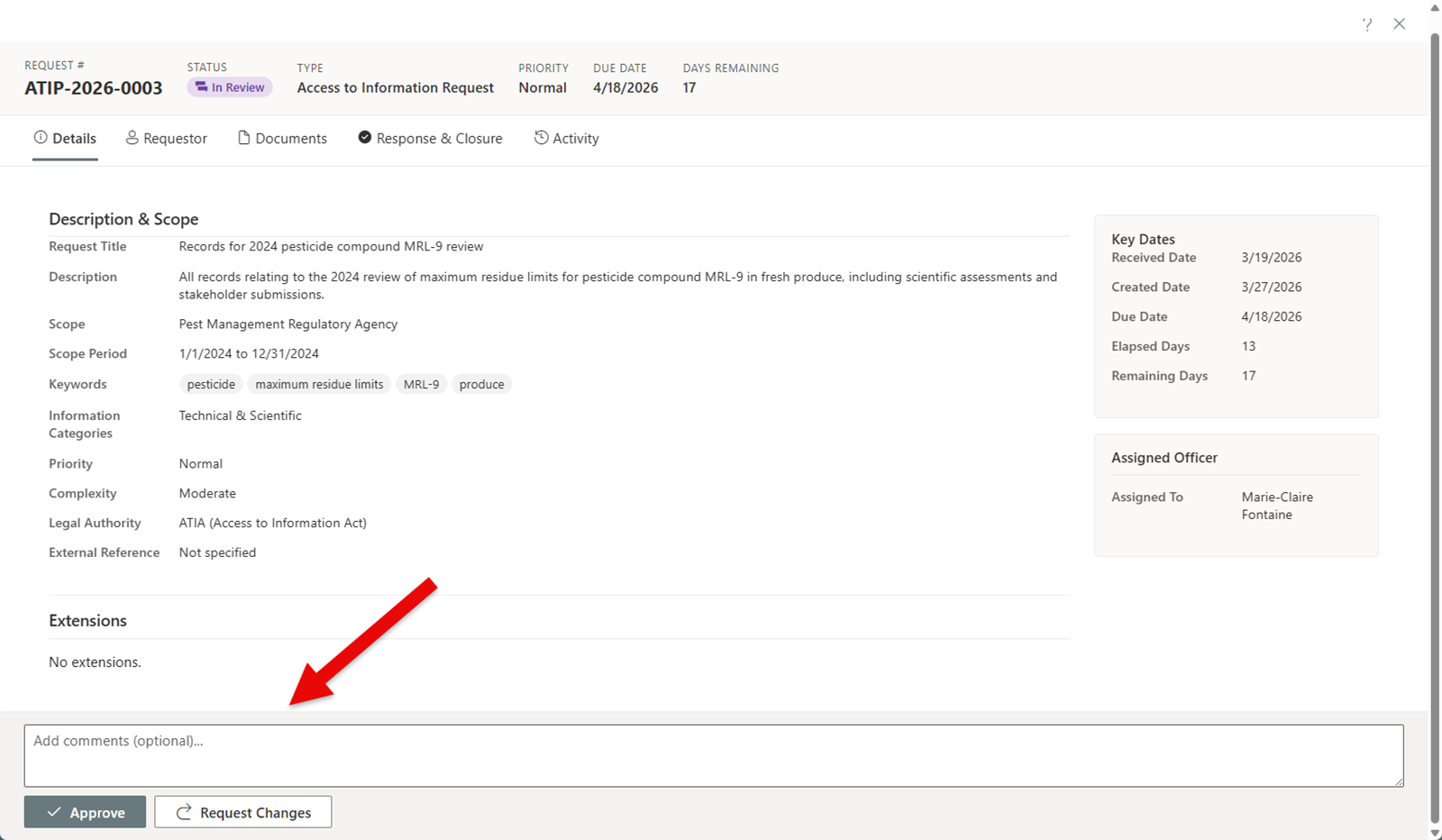 Review decision panel