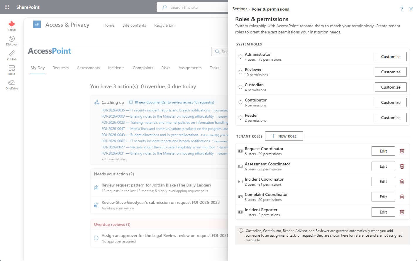 Roles and permissions
