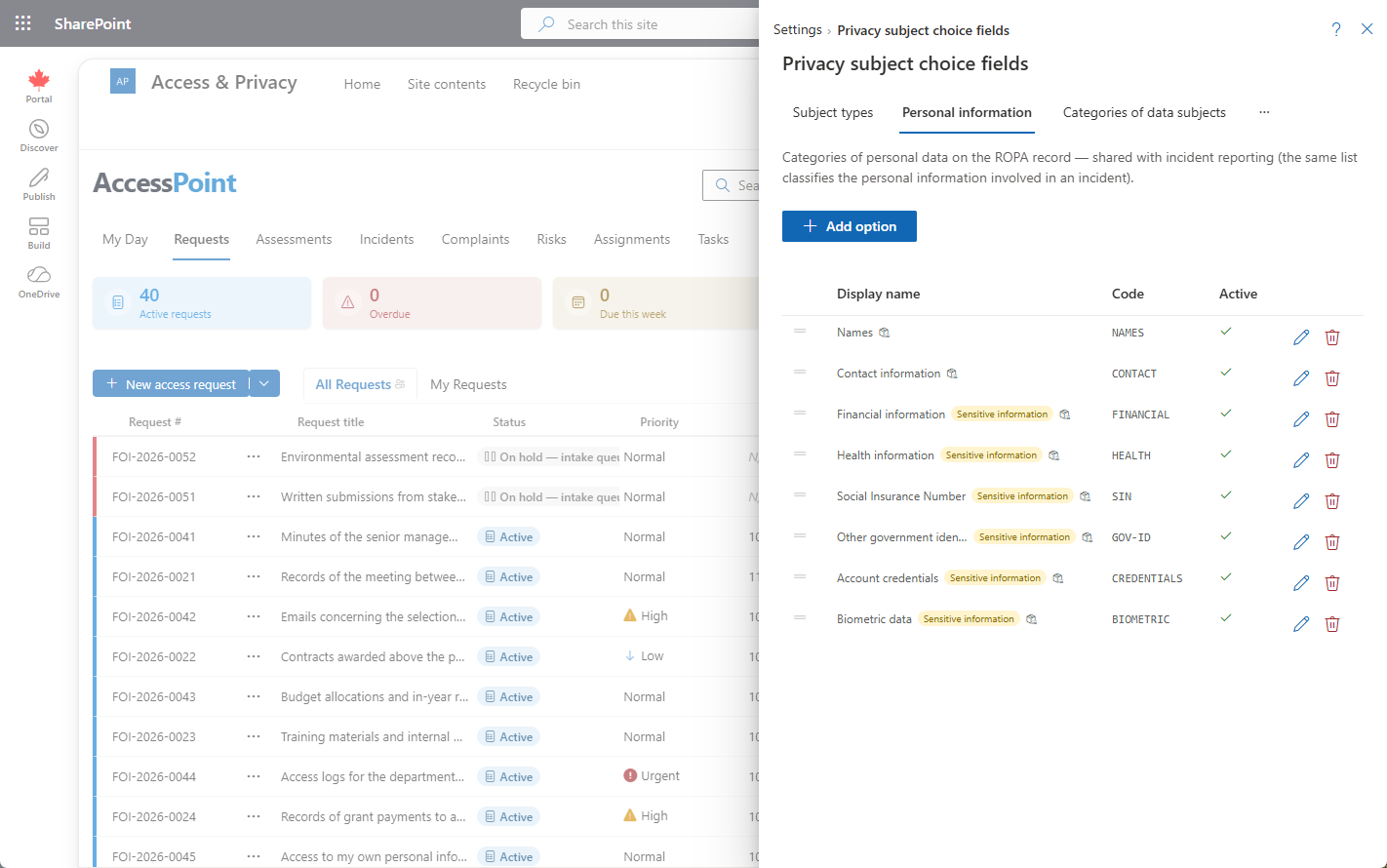 Privacy subject choice fields