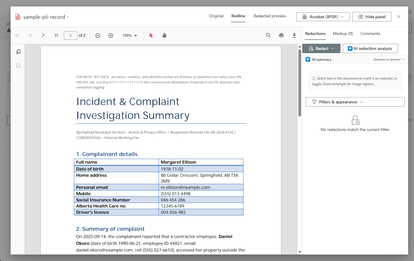 AI Redaction Analysis